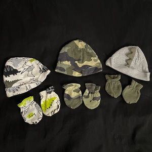 Gerber Baby Boy Caps & No Scratch Mittens Bundle, 6 Piece (Newborn-0/3 Months)